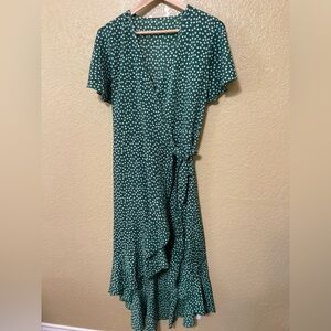 Kelly Green Ditzy Flower Dot Wrap Dress - Medium